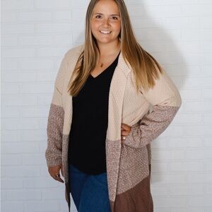Cozy Co. Tri Color Open Front Cardigan Sweater NEW!